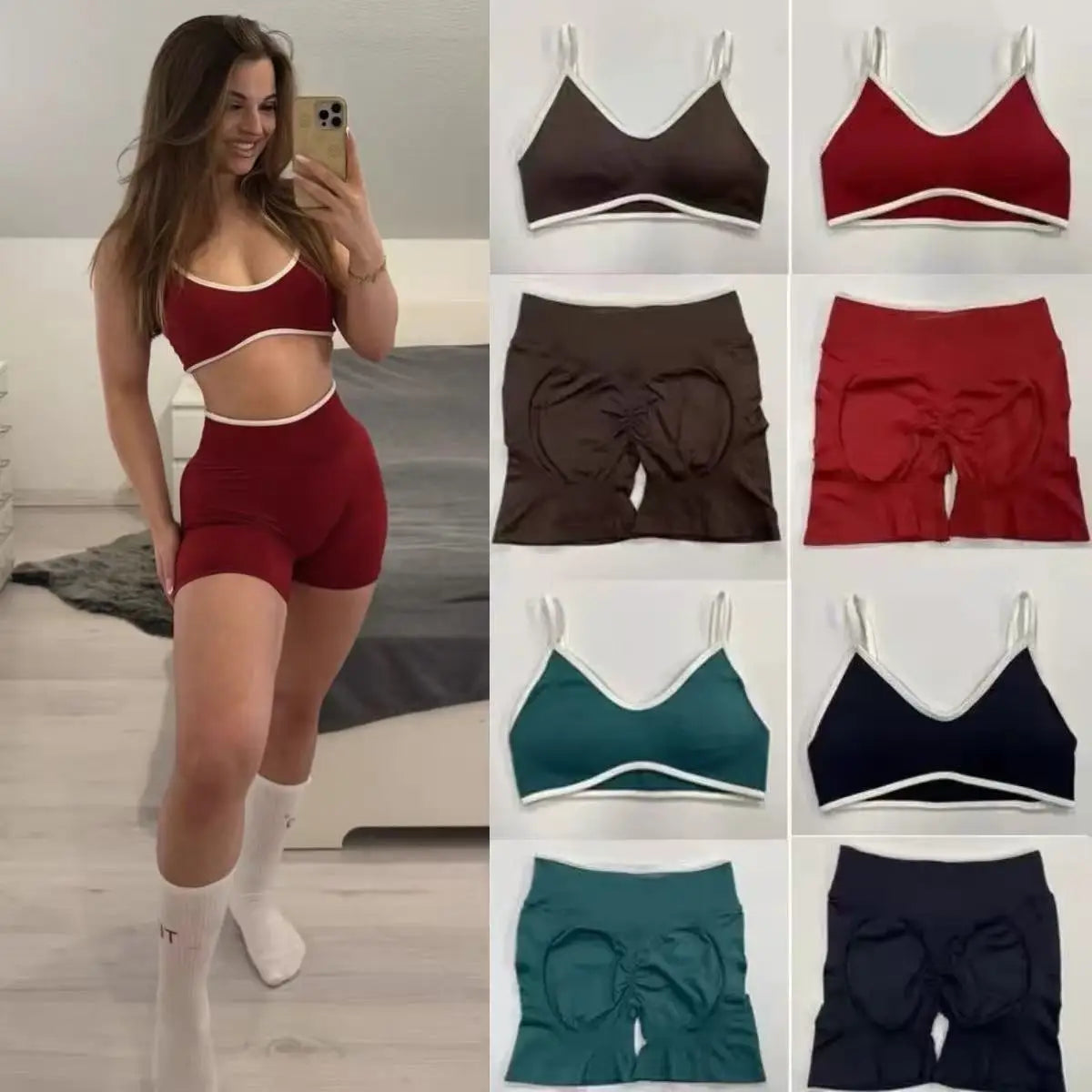 Ensemble de Fitness Femme – Brassière & Short de Sport
